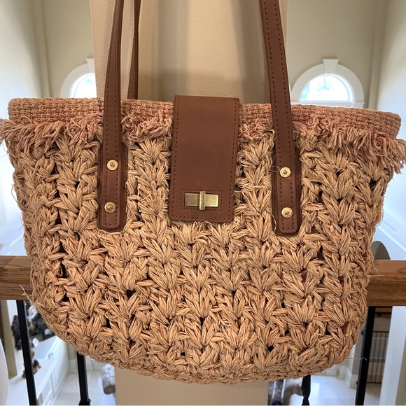 Chanel Mademoiselle Woven Straw Lock Tote
